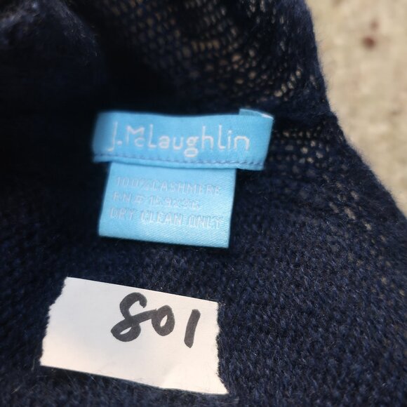 Women J. McLaughlin Navy Blue Light Blue Pure Cashmere Colorblock Shawl Wrap OS - Picture 12 of 12